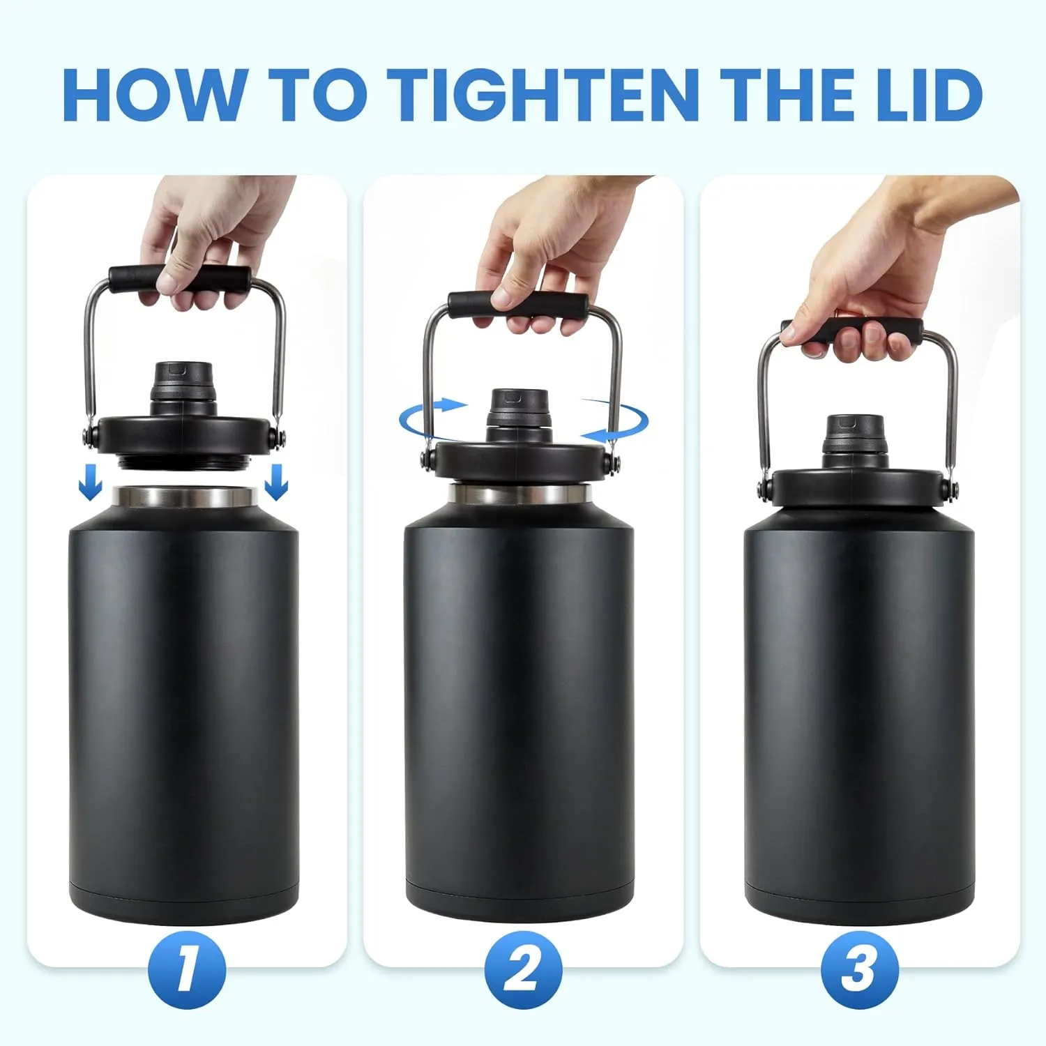 1 Gallon Water Jug Bottle Insulated, 128 oz Stainless Steel Water Bottle Wide Mouth Double Vacuum Dishwasher Safe BPA Free for Hot & Cold Drinks