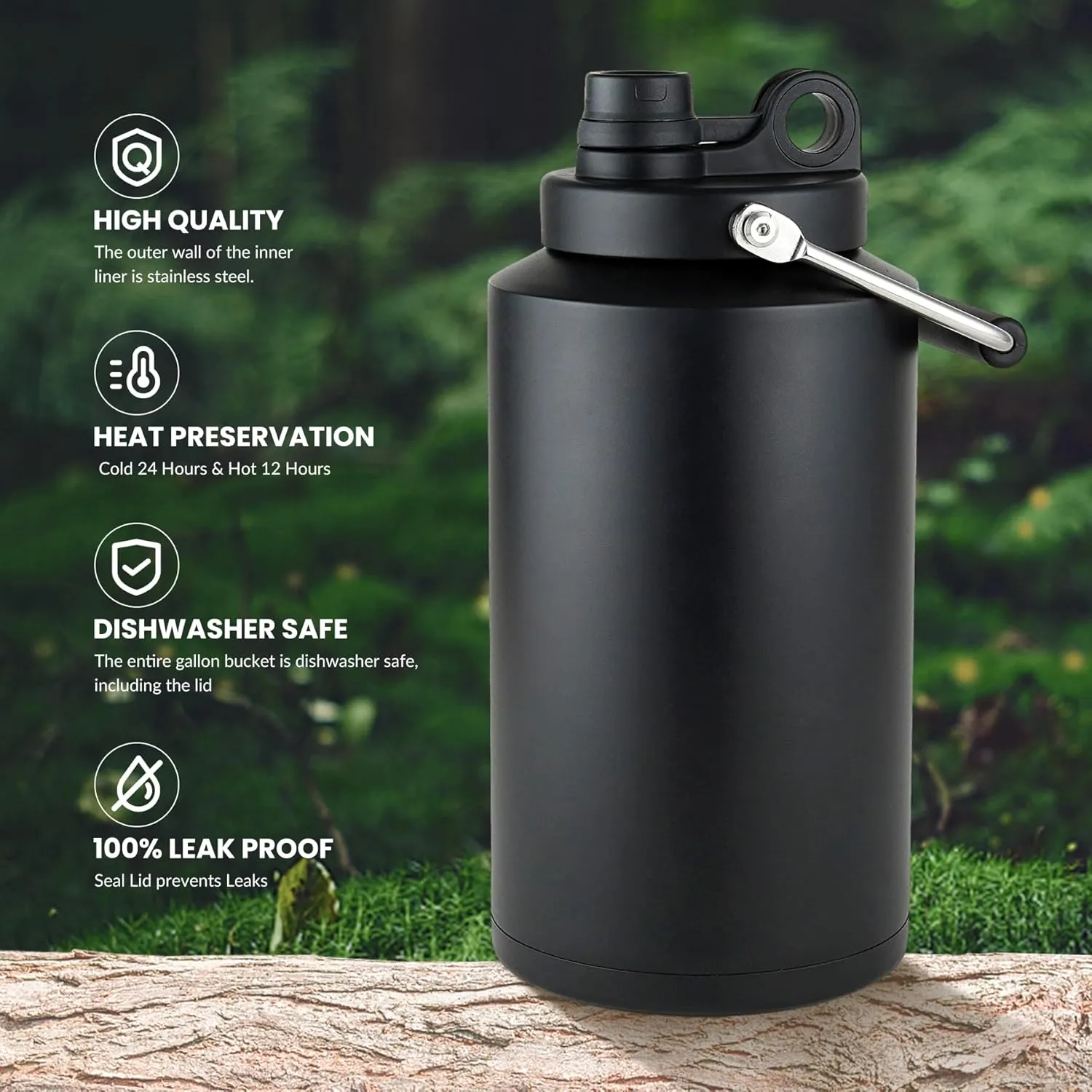 1 Gallon Water Jug Bottle Insulated, 128 oz Stainless Steel Water Bottle Wide Mouth Double Vacuum Dishwasher Safe BPA Free for Hot & Cold Drinks
