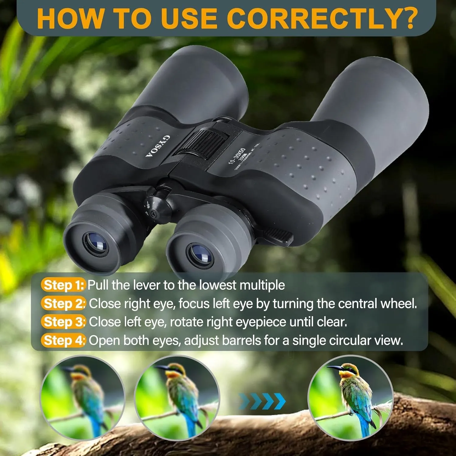 (10-30) x50 HD Binoculars for Adults Compact High Powered Bird Watching - Waterproof Hunting Travel Binoculars with Phone Adapter, Large View BAK4 Lens, Low Light Night Vision, FMC Green Coating