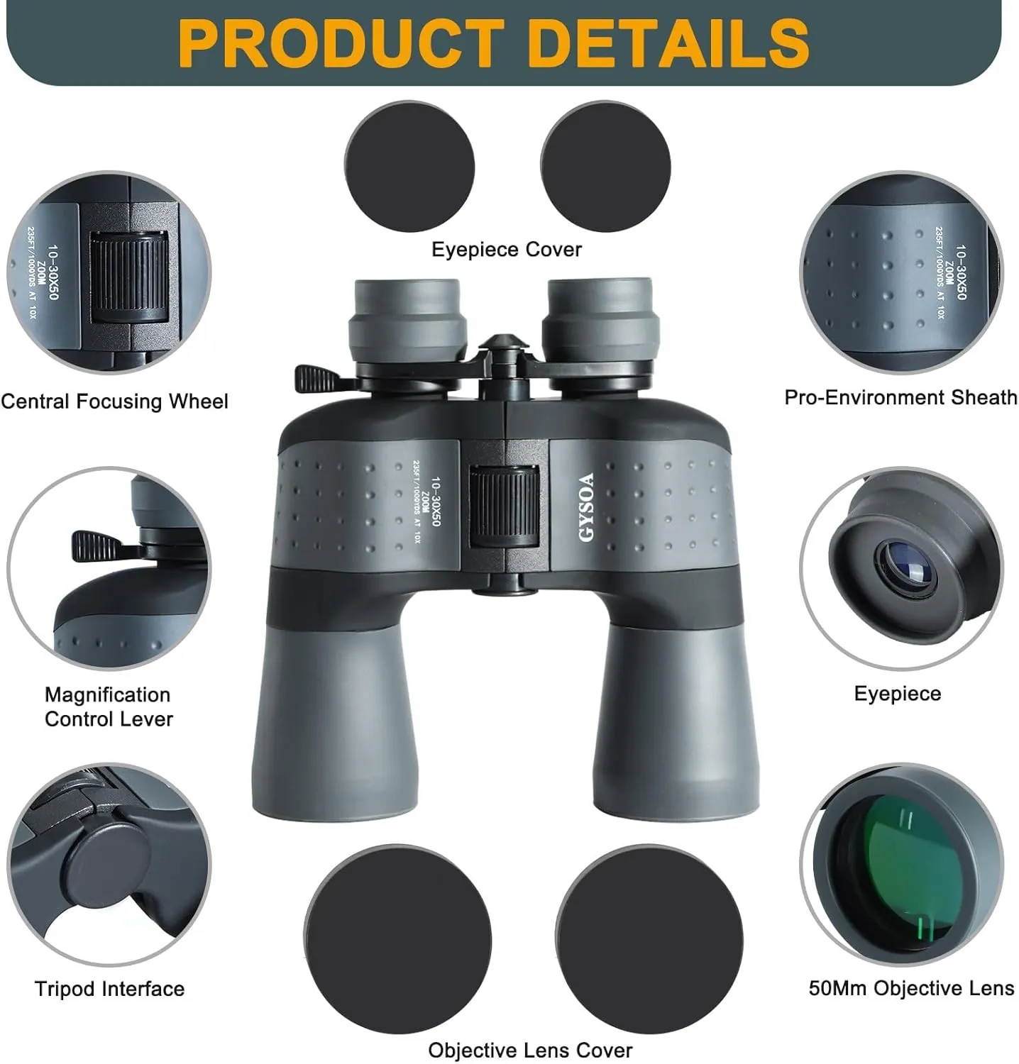 (10-30) x50 HD Binoculars for Adults Compact High Powered Bird Watching - Waterproof Hunting Travel Binoculars with Phone Adapter, Large View BAK4 Lens, Low Light Night Vision, FMC Green Coating