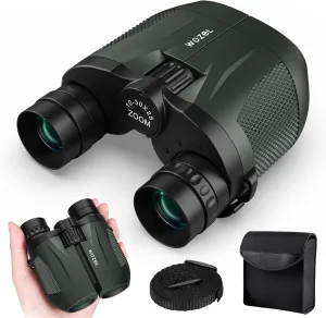 10-30x25 Compact Binoculars for Adults Kids - High Powered for Bird Watching Hunting Hiking Travel - Zoom Binoculars with Large & Bright Field of View, Green