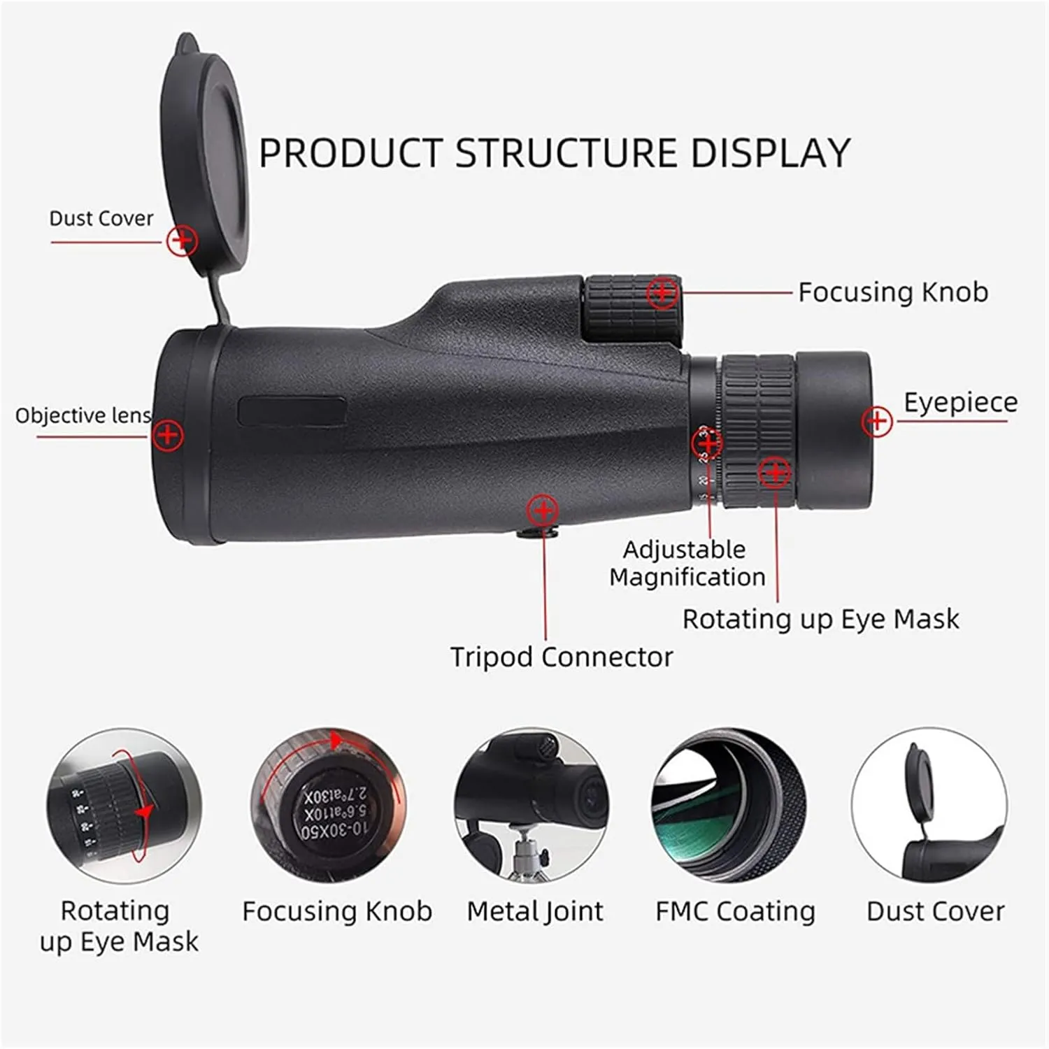 10-30X50 Powerful Monocular Telescope Outdoor Camping Hunting Spyglass Monocular Telescope Vision Night Binoculars(Telescope) (Green Set)