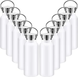 10 Pack 17oz Stainless Steel Sports Water Bottle Double Wall Insulated Bottle with Handle and Vacuum Seal Leakproof Lid for Cyclists Runners Hikers Beach Goers Picnics Camping Gift (White)