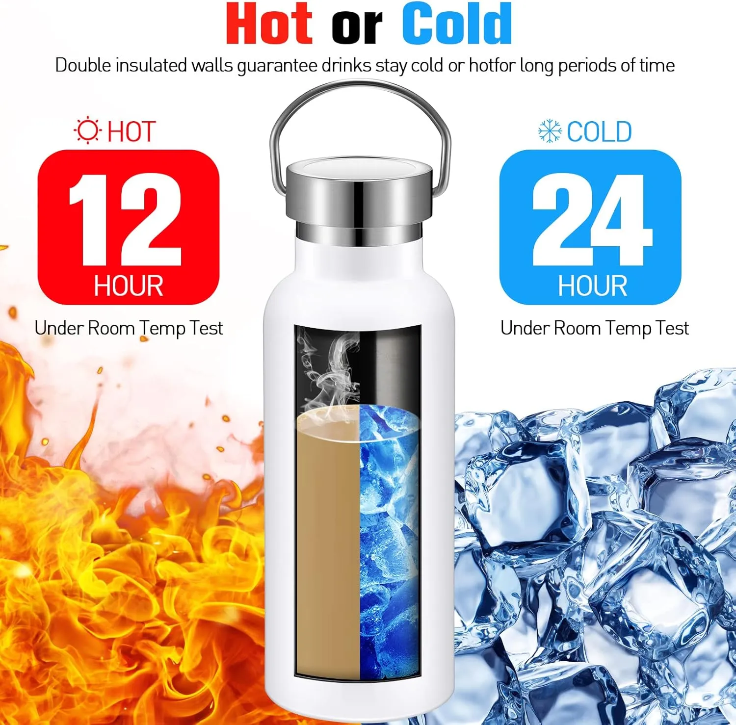 10 Pack 17oz Stainless Steel Sports Water Bottle Double Wall Insulated Bottle with Handle and Vacuum Seal Leakproof Lid for Cyclists Runners Hikers Beach Goers Picnics Camping Gift (White)