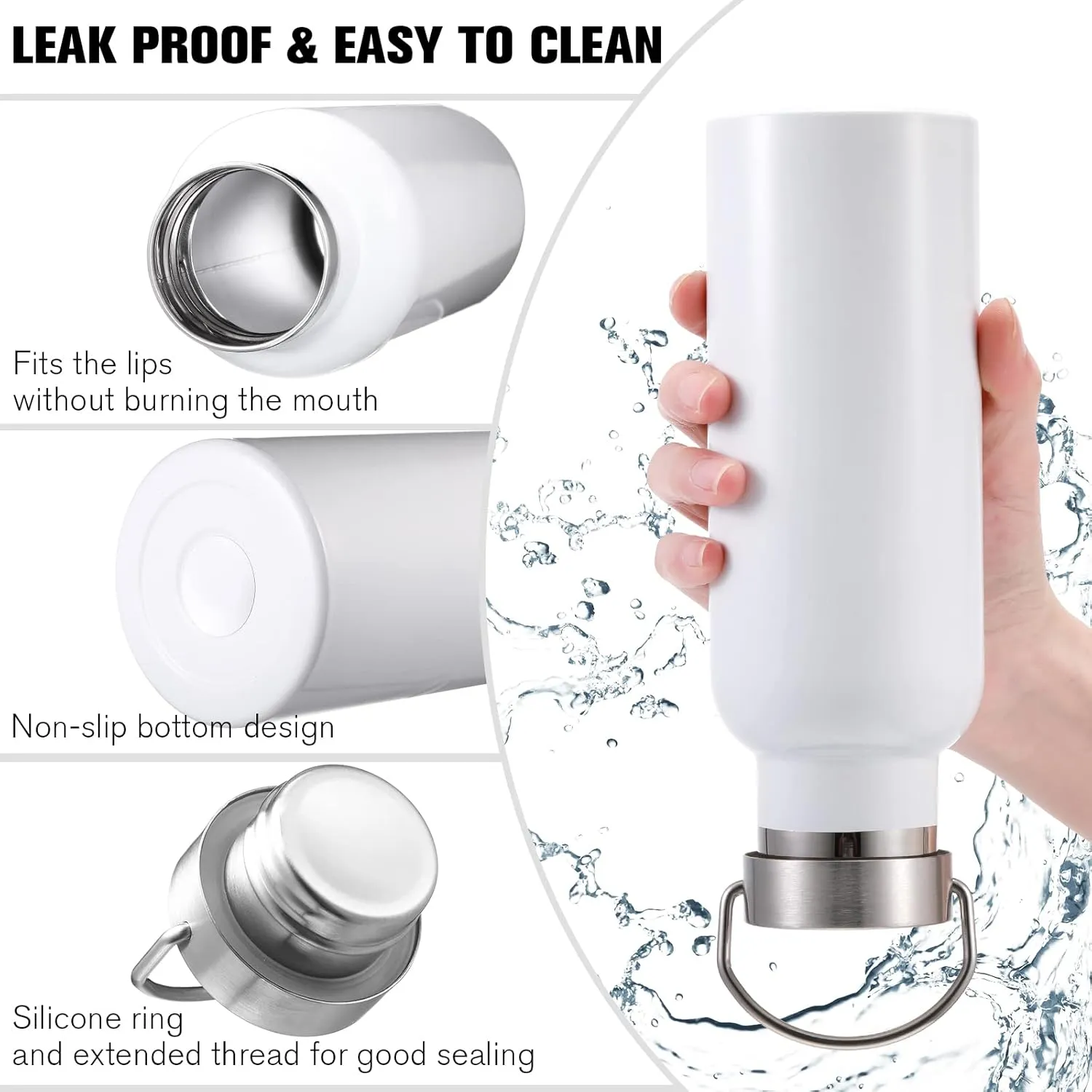 10 Pack 17oz Stainless Steel Sports Water Bottle Double Wall Insulated Bottle with Handle and Vacuum Seal Leakproof Lid for Cyclists Runners Hikers Beach Goers Picnics Camping Gift (White)