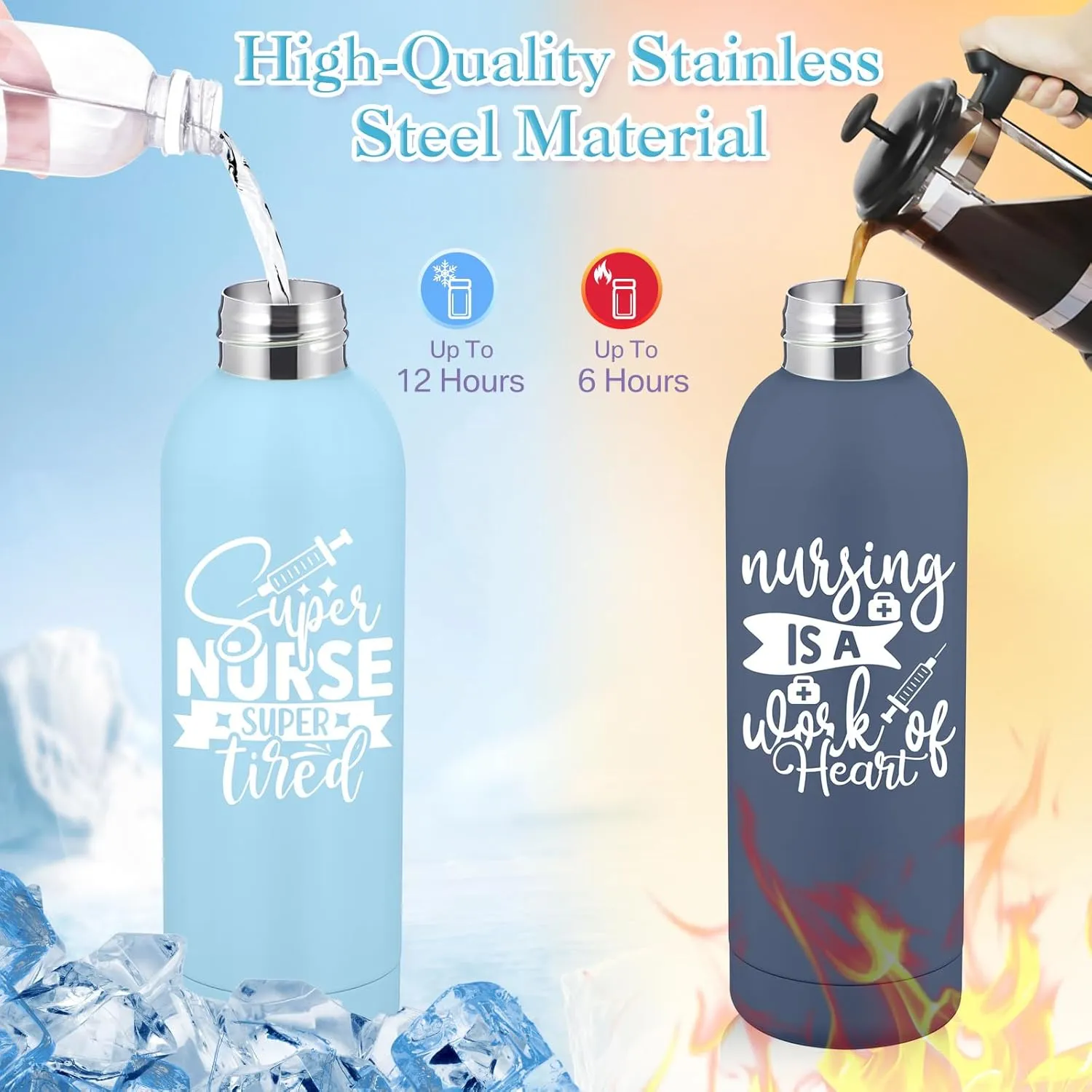 10 Pcs Nurse CNA Appreciation Gift Bulk 17 oz Frosted Stainless Steel Thank You Water Bottle Double Wall 304 Matte Cup Tumbler Mug for Nurses Week Gifts Assistant Graduation