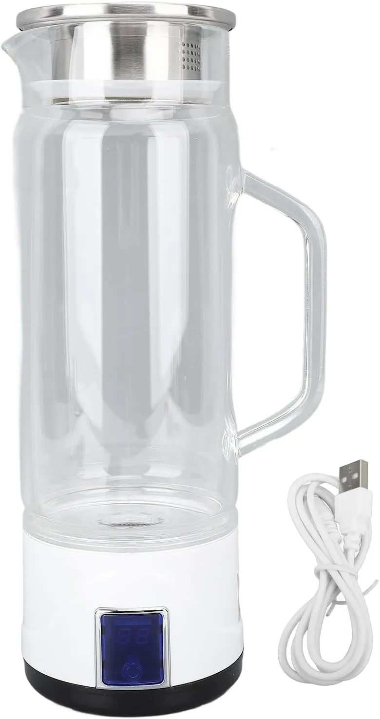 1000ml High Borosilicate Glass Hydrogen Water Bottle, Hydrogen Rich Water Generator, 1000 1500ppb, with Handle, for Home Fitness and Office Use