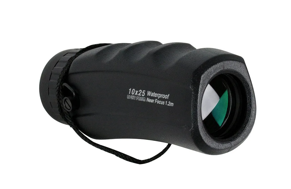 10X25 Perrini Black High Powered Ultra Compact Sharp View Monocular with Sheath