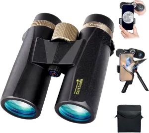 10x42 HD Binoculars for Adults High Powered with Phone Adapter and Tripod, Super Bright BAK4 Prism Waterproof Compact Binoculars for Bird Watching Hunting Stargazing Hiking Cruise Travel