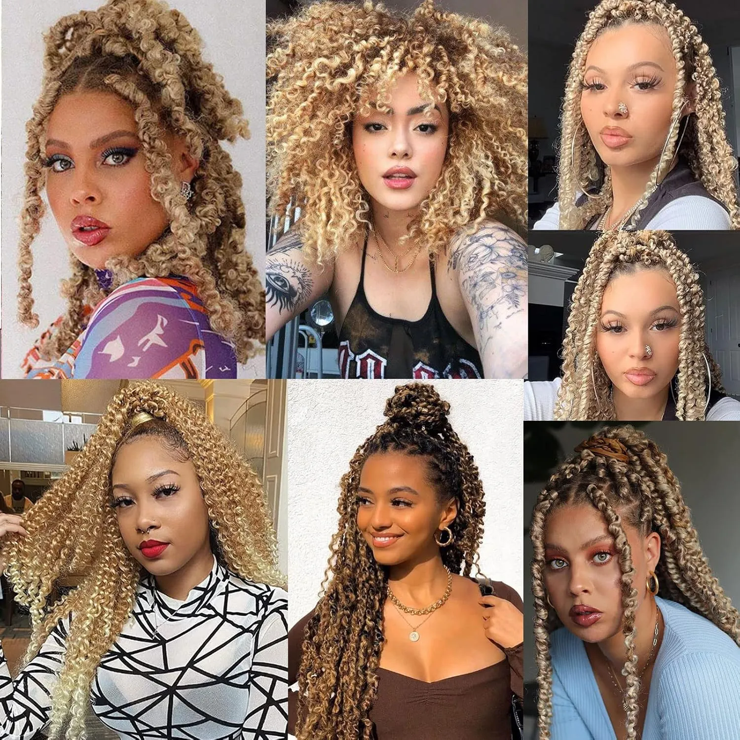 12 Inch Pre-Separated Springy Afro Twist Hair 8 Packs Spring Twist Crochet Braiding Hair For Butterfly Soft Locs Light Brown/Blonde Synthetic Marley Twist Hair For Women(8 Strands/Pack,T27613#)