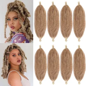 12 Inch Pre-Separated Springy Afro Twist Hair 8 Packs Spring Twist Crochet Braiding Hair For Butterfly Soft Locs Light Brown/Blonde Synthetic Marley Twist Hair For Women(8 Strands/Pack,T27613#)