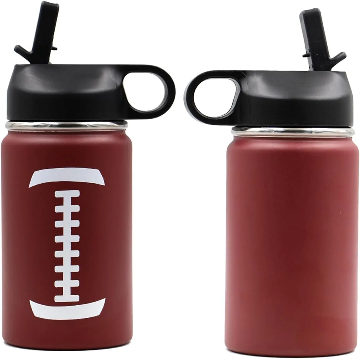 12 oz Football Water Bottle, Metal Sports Flask Travel Tumbler with 2 Lids, Stainless Steel Double Wall Vacuum Insulated Water Bottles, Football Accessories Gear Gifts for Boys Girls Fan