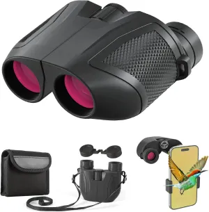 12x30 Compact Binoculars for Adults Kids, High Powered Lightweight Small Binoculars with Phone Adapter For Bird Watching Hiking Cruise Safari Viewing Football Sports Concert, Waterproof BAK4 Binocular