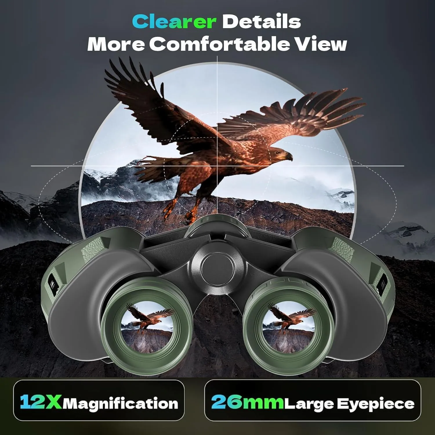 12x40 HD Binoculars for Adults and Kids High Powered, Clear Large View & Low Light Night Vision, Waterproof Binoculars for Hunting, Birds Watching, Cruise Ship, Theaters, Travel and Stargazing