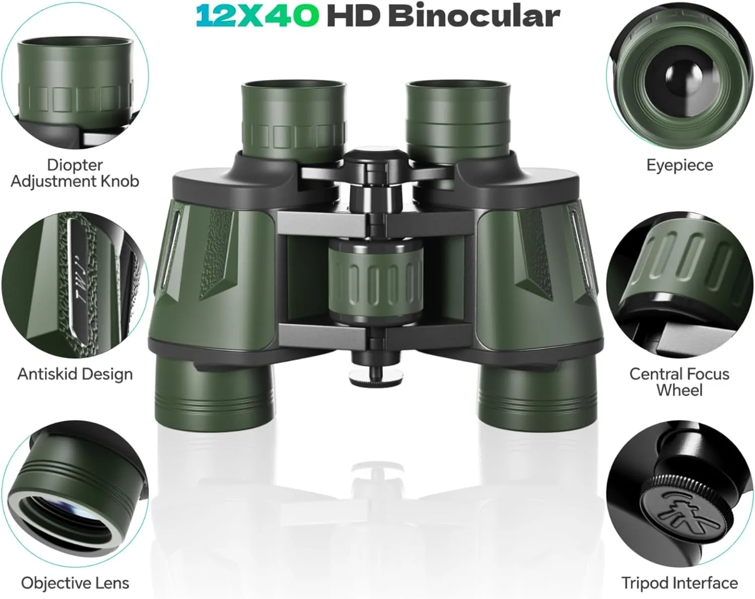 12x40 HD Binoculars for Adults and Kids High Powered, Clear Large View & Low Light Night Vision, Waterproof Binoculars for Hunting, Birds Watching, Cruise Ship, Theaters, Travel and Stargazing