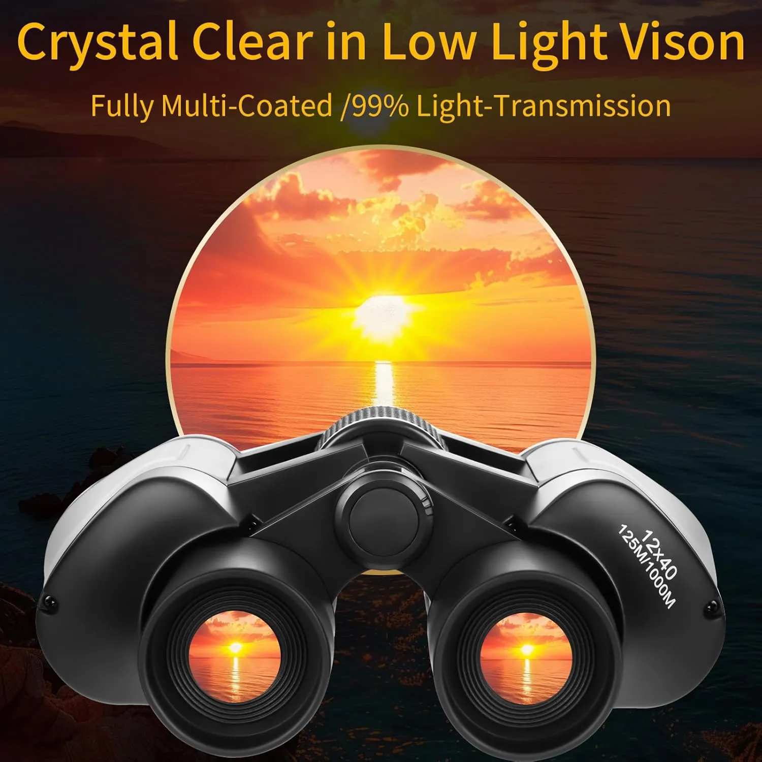 12x40 HD Compact Binoculars for Kids and Adults High Powered Quality,Super Large View Binoculars with Low-Light Night Vision,Waterproof and Lightweight Binoculars for Hunting Travel Bird Watching