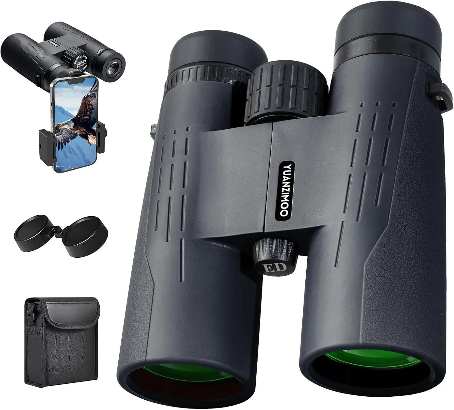 12x42 HD Binoculars for Adults High Powered Binoculars with Upgraded Phone Adapter Waterproof Compact Binocular with Low Light Night Vision for Bird Watching Hunting Outdoor Sports Concerts Black