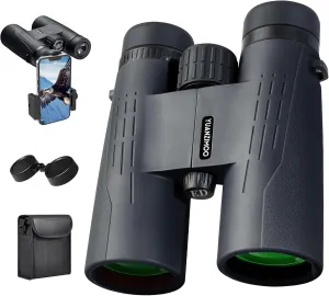 12x42 HD Binoculars for Adults High Powered Binoculars with Upgraded Phone Adapter Waterproof Compact Binocular with Low Light Night Vision for Bird Watching Hunting Outdoor Sports Concerts Black