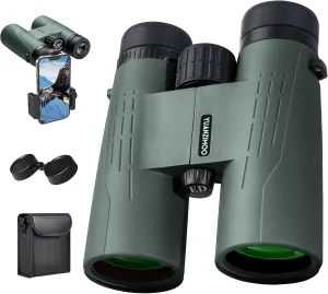12x42 HD Binoculars for Adults High Powered Binoculars with Upgraded Phone Adapter Waterproof Compact Binocular with Low Light Night Vision for Bird Watching Hunting Outdoor Sports Concerts Green