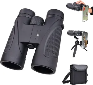 12x42 HD Binoculars for Adults, High Powered Lightweight Pocket Binoculars with Phone Adapter Tripod Adapter and Storage Bag, Compact Telescope for Bird Watching, Hunting, and Traveling
