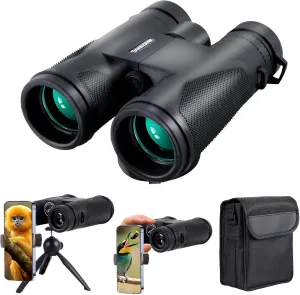 12x42 HD Binoculars with 20mm Eyepieces, Phone Adapter, Tripod Mount - Wide View Outdoor Binoculars for Bird Watching, Hiking, Hunting, Cruising