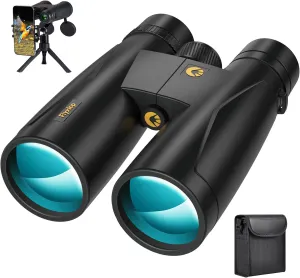 12x50 Plus HD Binoculars for Adults High Powered - 3rd Generation BAK4 Prism and FMC Lens, Phone Adapter   Tripod for Bird Watching, Hunting, Hiking, Wildlife Observation
