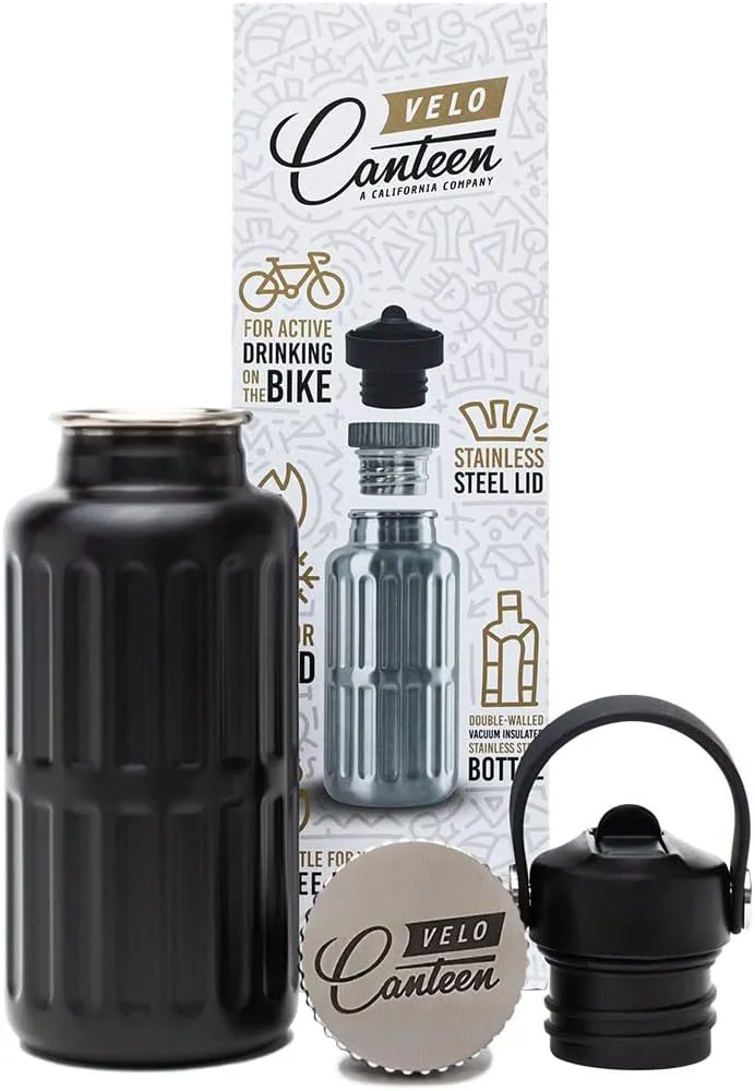 13.5 Oz, Fits in Bicycle Bottle Cage, 2 Lids (Straw Lid), Black Color, Double Walled Vacuum Insulated Stainless Steel, Coffee Bottle