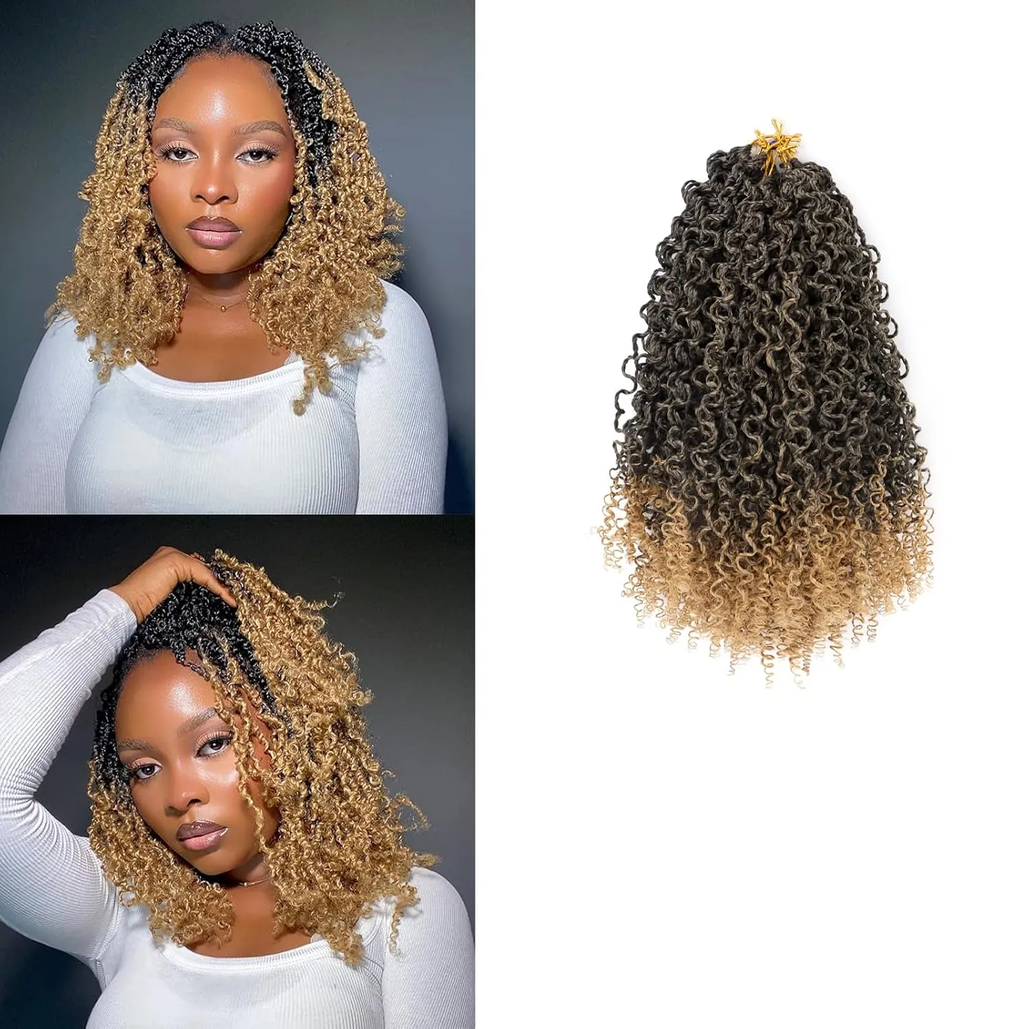 14 Inch Yanky Twist Crochet Hair 8 Packs Pre-twisted Ombre Honey Blonde Kinky Mini Spring Twist Small Curly Senegalese Twist Braids (1B/27#)
