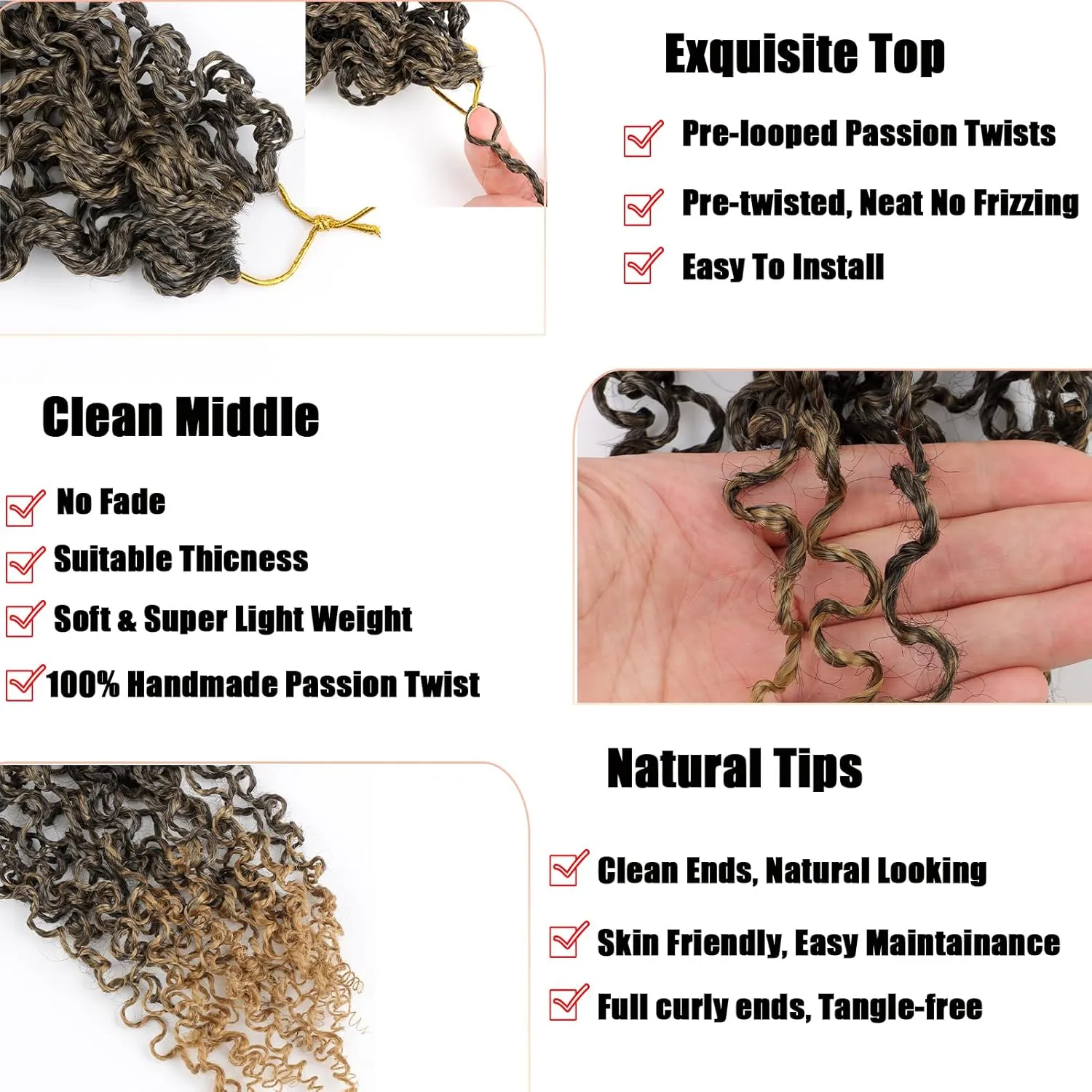 14 Inch Yanky Twist Crochet Hair 8 Packs Pre-twisted Ombre Honey Blonde Kinky Mini Spring Twist Small Curly Senegalese Twist Braids (1B/27#)