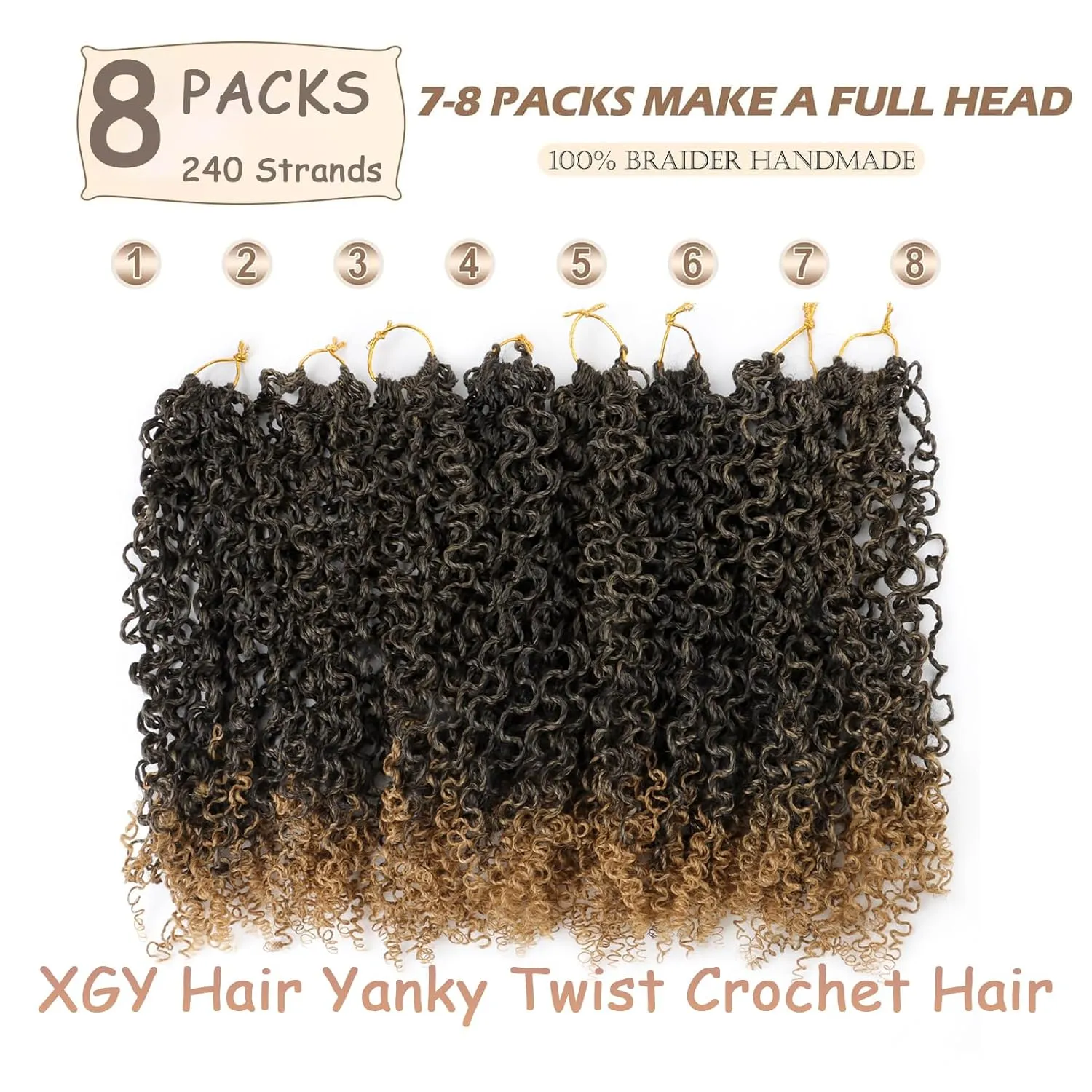 14 Inch Yanky Twist Crochet Hair 8 Packs Pre-twisted Ombre Honey Blonde Kinky Mini Spring Twist Small Curly Senegalese Twist Braids (1B/27#)