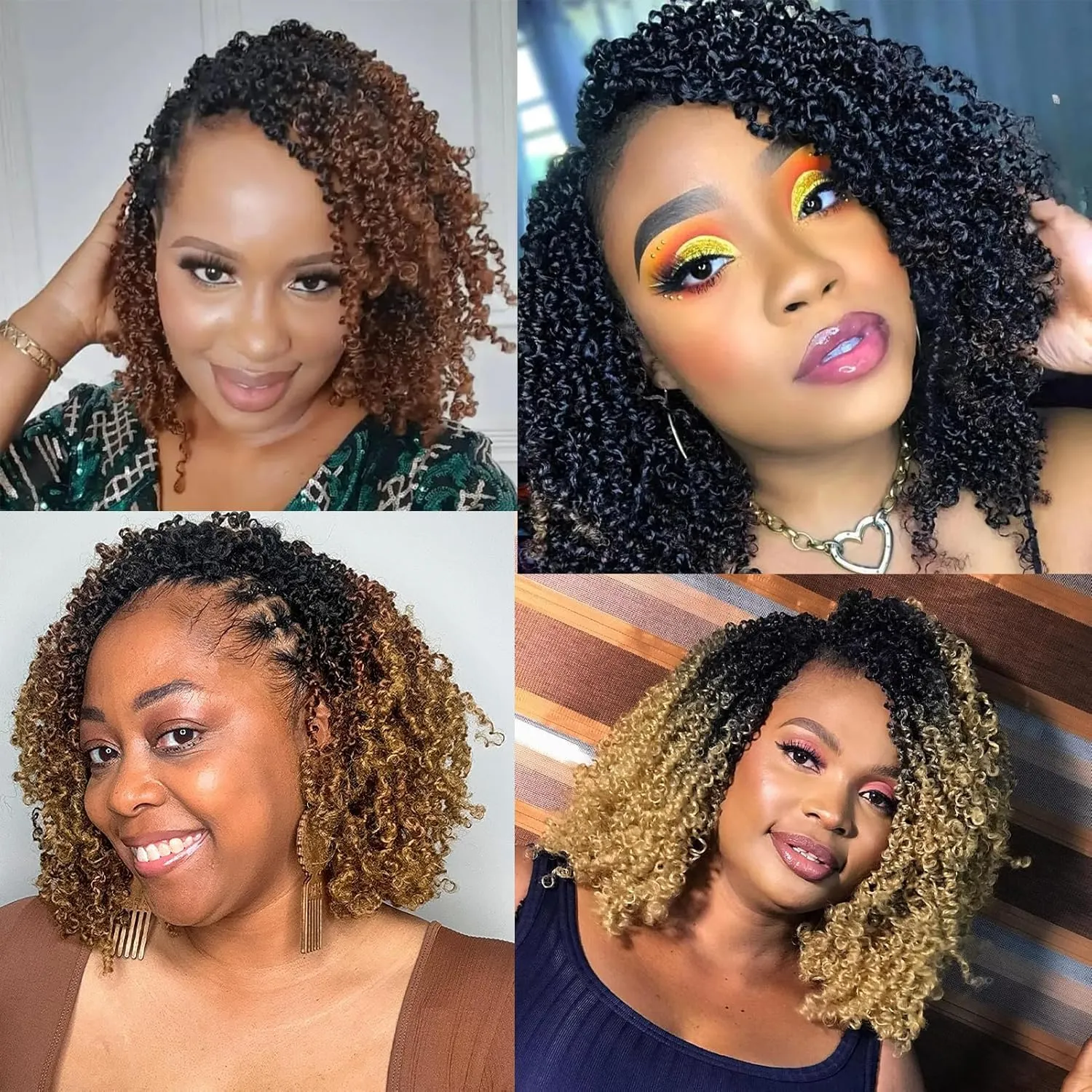 14 Inch Yanky Twist Crochet Hair 8 Packs Pre-twisted Ombre Honey Blonde Kinky Mini Spring Twist Small Curly Senegalese Twist Braids (1B/27#)