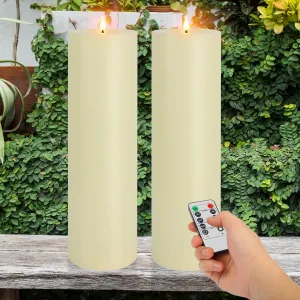 14" x 4" Large Outdoor Candles with Timer Waterproof, Remote Control Flickering Flameless Candles Battery Operated, Tall Fake LED Pillar Candle for Patio Porch Lantern, Ivory, 2 Pack