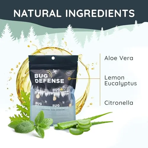 15pcs Natural Mosquito Repellent Wipes-DEET-Free,Long-Lasting Bug Repellent w/ Citronella