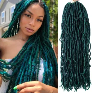 18 Inch Faux Locs Crochet Hair 6 Packs Soft Locs Crochet Hair M1B/Green Crochet Hair for Black Women Synthetic Crochet Braids Hair Extensions (18Inch, 6Packs, M1B/Green)