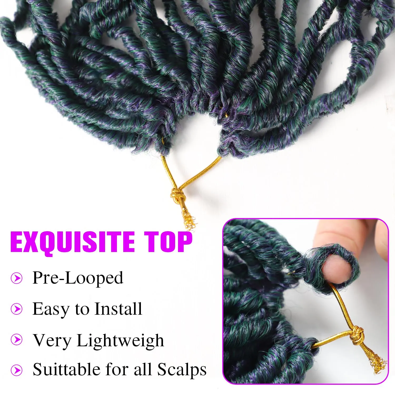 18 Inch Faux Locs Crochet Hair 6 Packs Soft Locs Crochet Hair M1B/Green Crochet Hair for Black Women Synthetic Crochet Braids Hair Extensions (18Inch, 6Packs, M1B/Green)