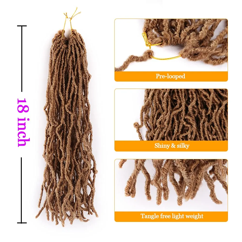 18 Inch Faux Locs Crochet Hair Soft Locs Crochet Braids 6 Packs/lot Natural Goddess Locs Dreadlocs Synthetic Hair Pre Looped Locs Braiding Hair for Women (18 Inch, 27#)