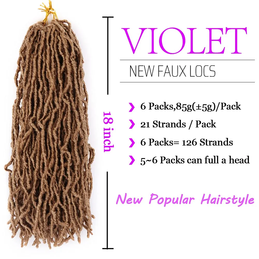 18 Inch Faux Locs Crochet Hair Soft Locs Crochet Braids 6 Packs/lot Natural Goddess Locs Dreadlocs Synthetic Hair Pre Looped Locs Braiding Hair for Women (18 Inch, 27#)