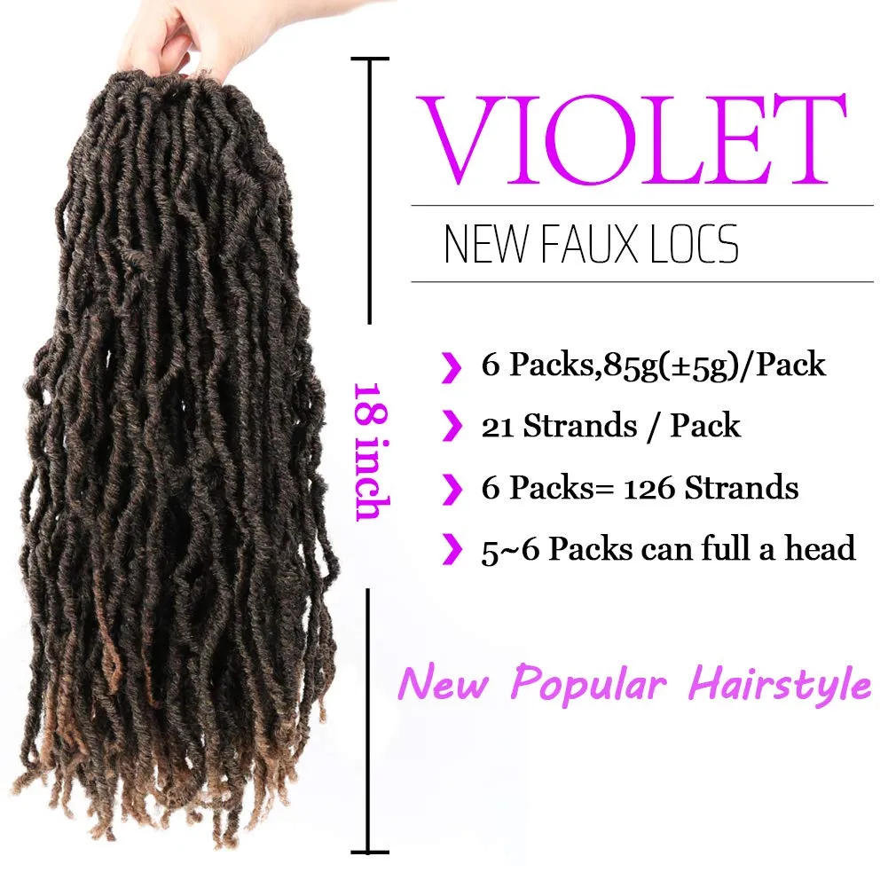 18 Inch New Faux Locs Crochet Hair Soft Locs Crochet Hair Extension Faux Locs Synthetic Crochet Hair for Women 6 Packs/Lot 126 Strands (18 Inch, T1B/27)