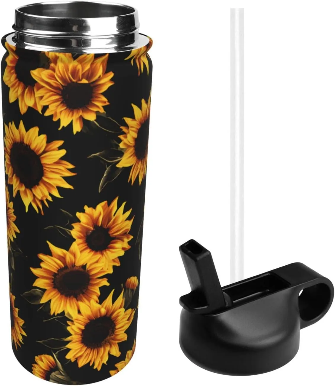 18 oz Autumn Floral Double Wall Insulated Water Bottle with Straw and Lid, Stainless Steel Sports Bottles Sunflowers Travel Mug for Home Office