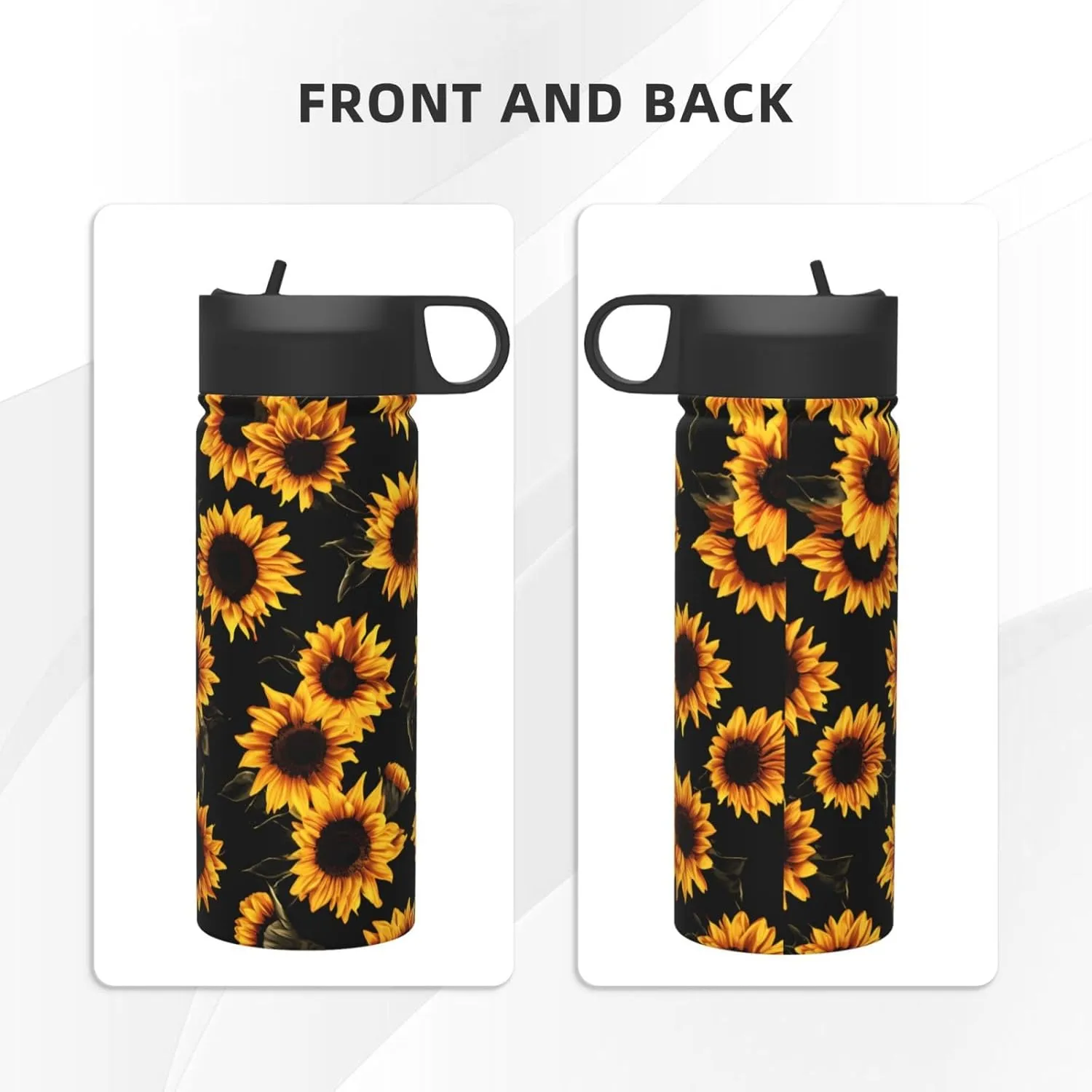 18 oz Autumn Floral Double Wall Insulated Water Bottle with Straw and Lid, Stainless Steel Sports Bottles Sunflowers Travel Mug for Home Office