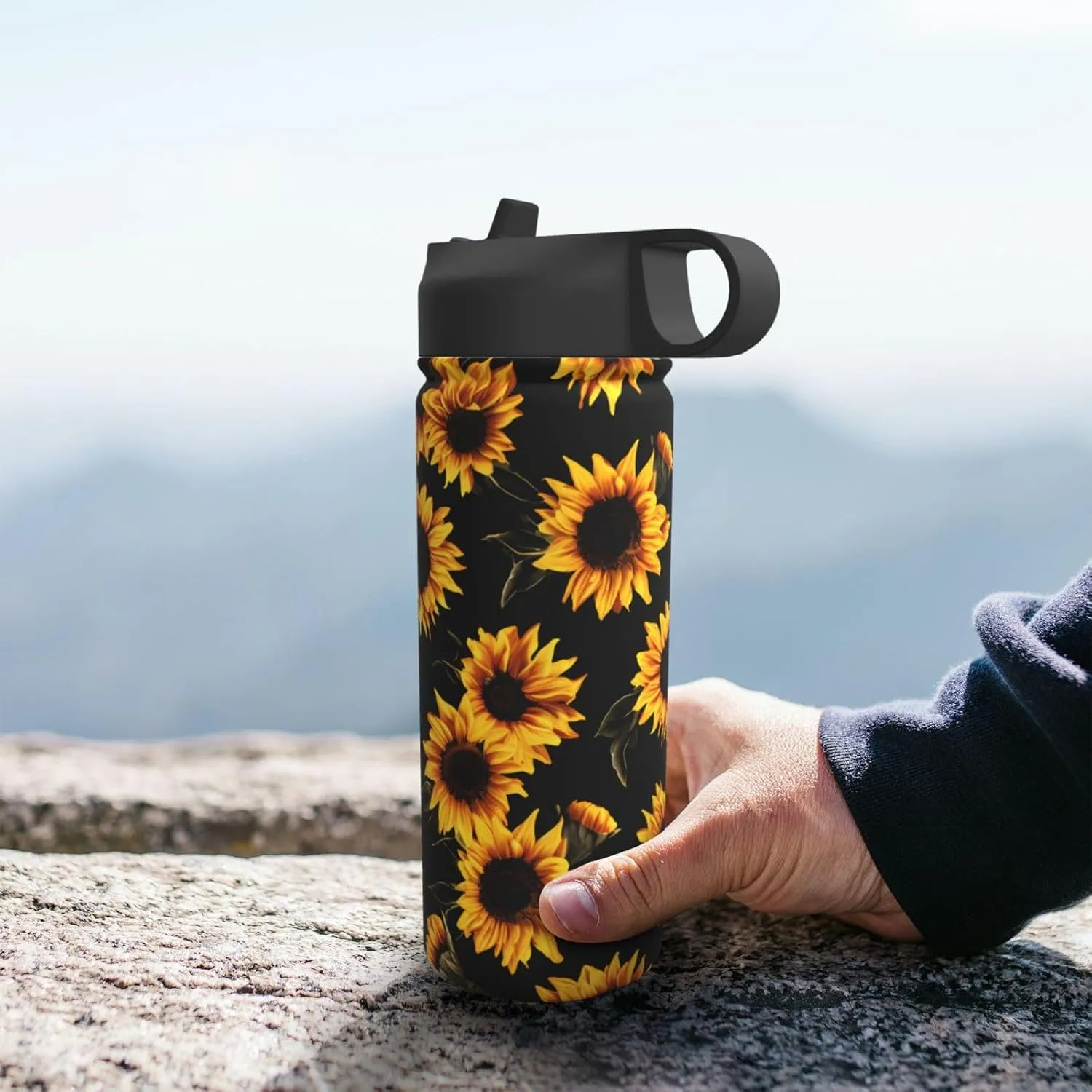 18 oz Autumn Floral Double Wall Insulated Water Bottle with Straw and Lid, Stainless Steel Sports Bottles Sunflowers Travel Mug for Home Office