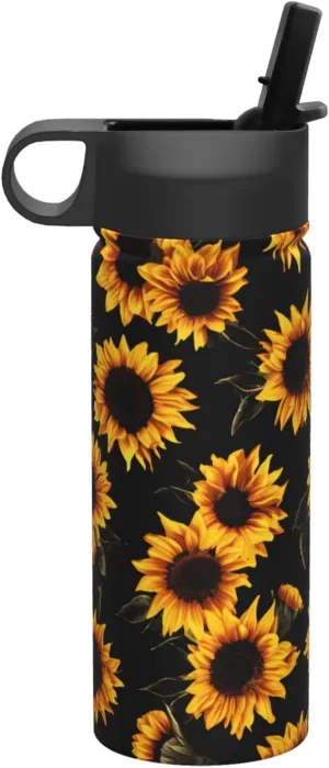 18 oz Autumn Floral Double Wall Insulated Water Bottle with Straw and Lid, Stainless Steel Sports Bottles Sunflowers Travel Mug for Home Office