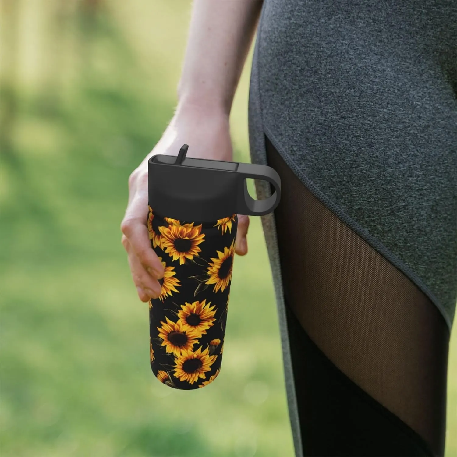 18 oz Autumn Floral Double Wall Insulated Water Bottle with Straw and Lid, Stainless Steel Sports Bottles Sunflowers Travel Mug for Home Office