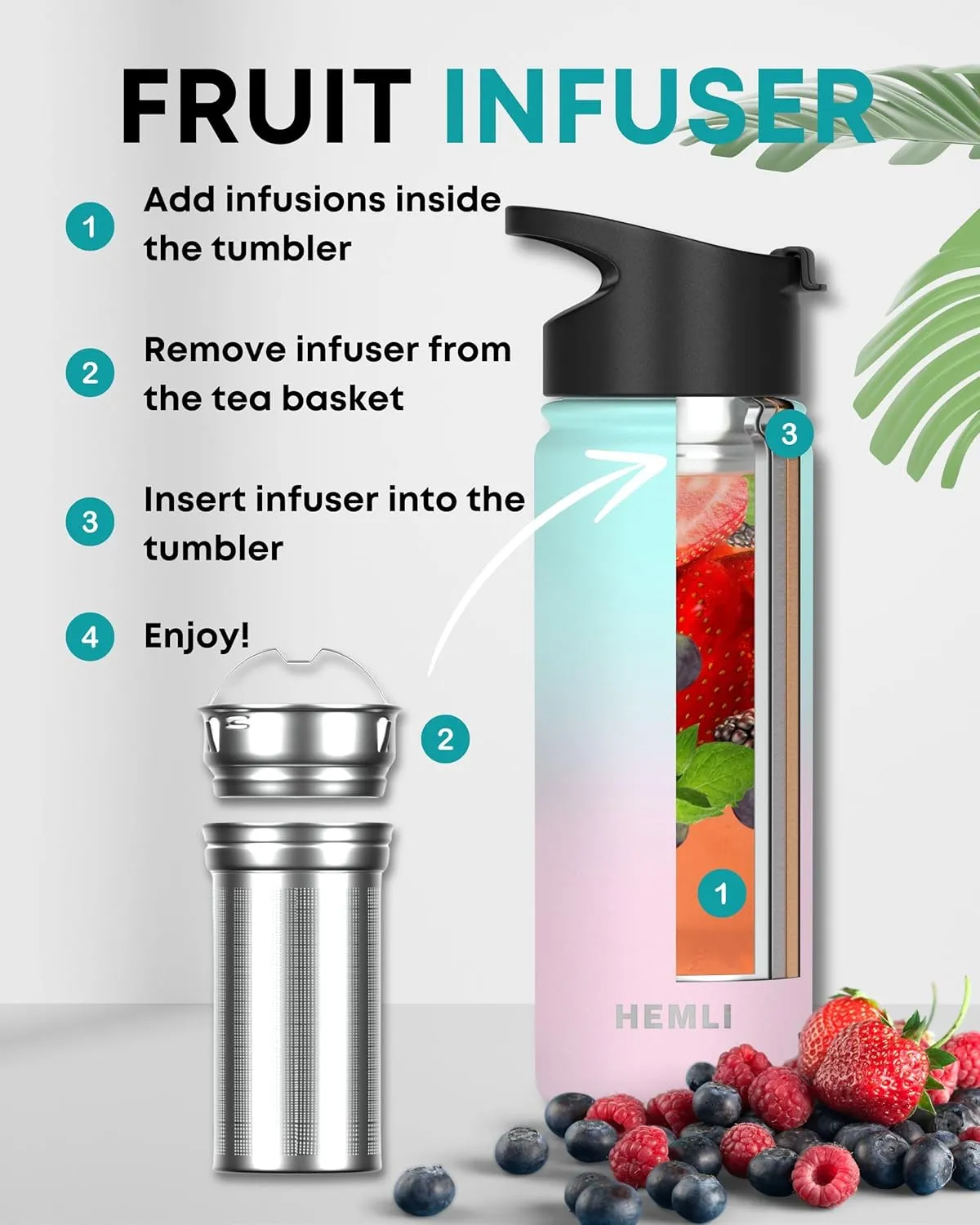18 oz Insulated Tea Tumbler Bottle with Infuser, Travel Mug