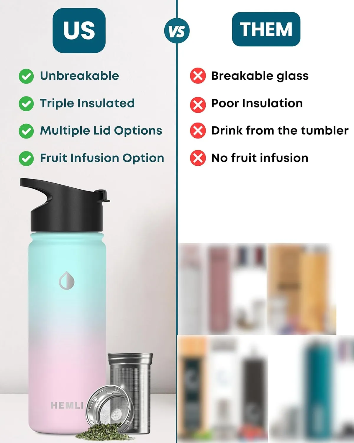 18 oz Insulated Tea Tumbler Bottle with Infuser, Travel Mug