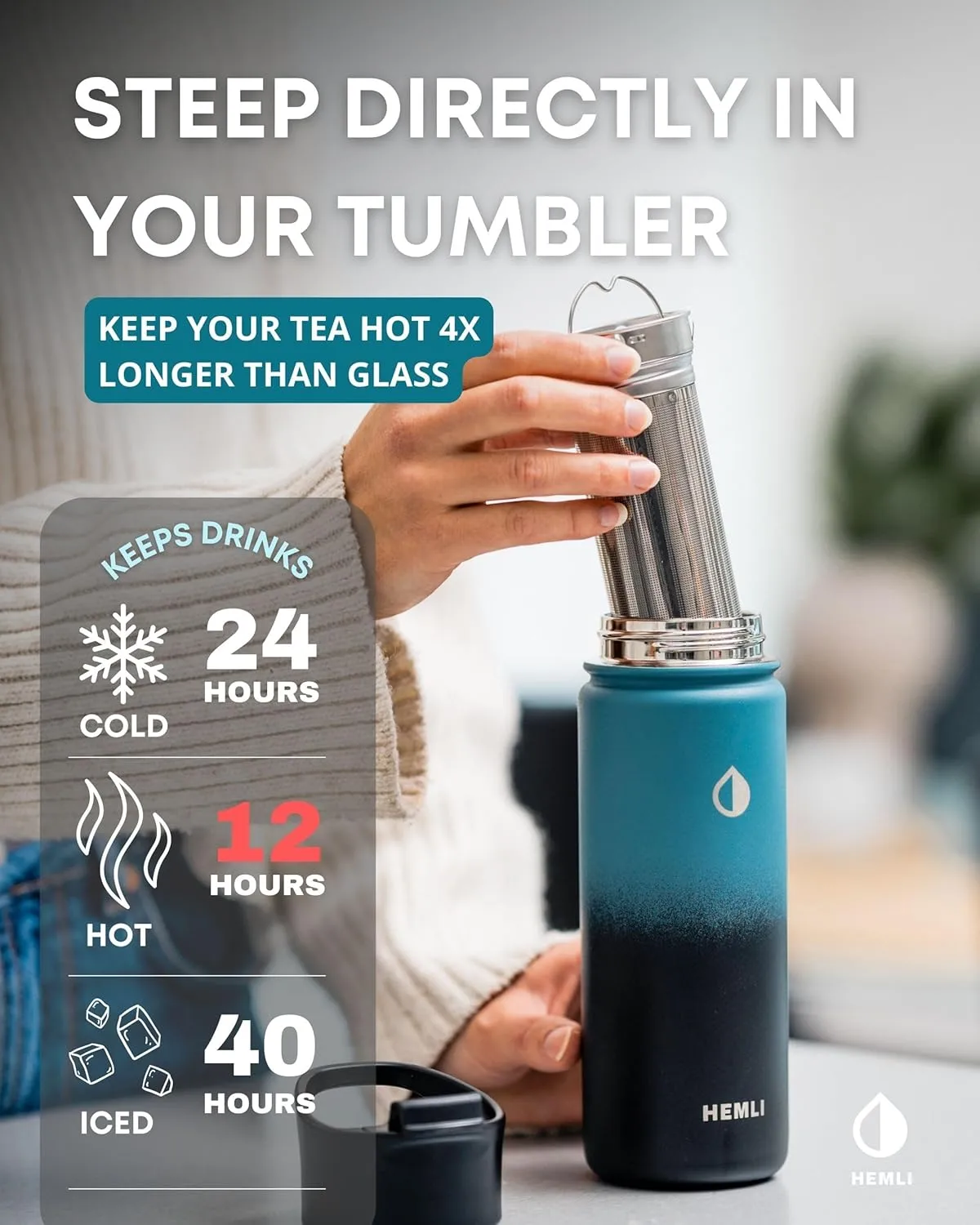18 oz Insulated Tea Tumbler Bottle with Infuser, Travel Mug