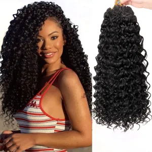 18inch Synthetic Deep Twist Crochet hair Bohemian Crochet Braids Natural Black Deep Wave Braiding hair Extensions (5Packs,1B)