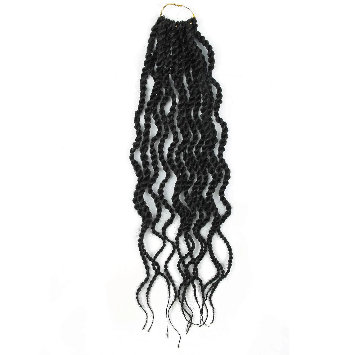 18Inch Wavy Senegalese Twist Crochet Hair Braids Wavy Ends Synthetic Hair Extension Curly Crochet Twist Braiding Hair (6Packs,#1B)