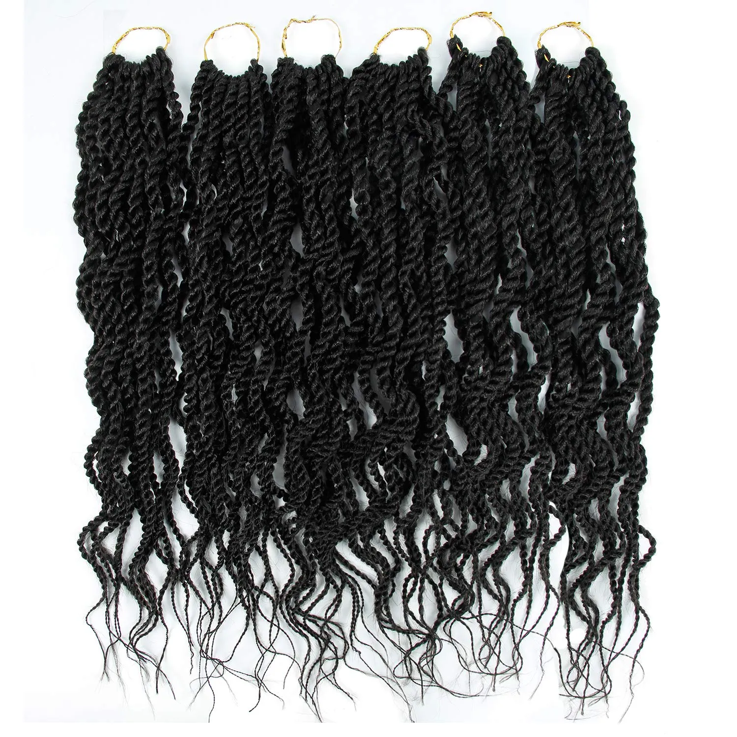 18Inch Wavy Senegalese Twist Crochet Hair Braids Wavy Ends Synthetic Hair Extension Curly Crochet Twist Braiding Hair (6Packs,#1B)