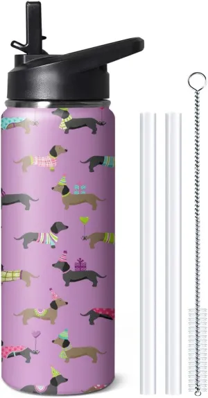 18oz Cute Dachshund Water Bottle with Handle and Flip Straw, Dog Sports Stainless Steel Insulated Cup, Travel Coffee Mug Tumbler, Birthday Mothers Day Chritmas Gifts for Women Animal Lovers